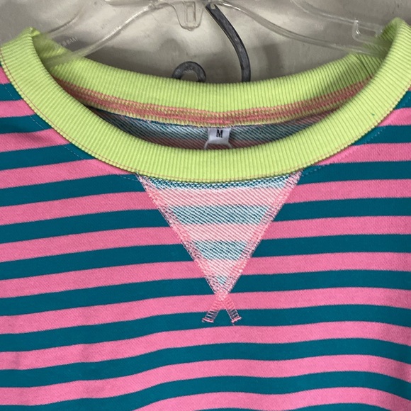 Striped Dropped Shoulder Crew Slouchy Pull Over Top Nwt. - Picture 3 of 11